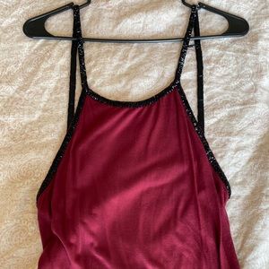 Maroon light weight, low back, long split dress